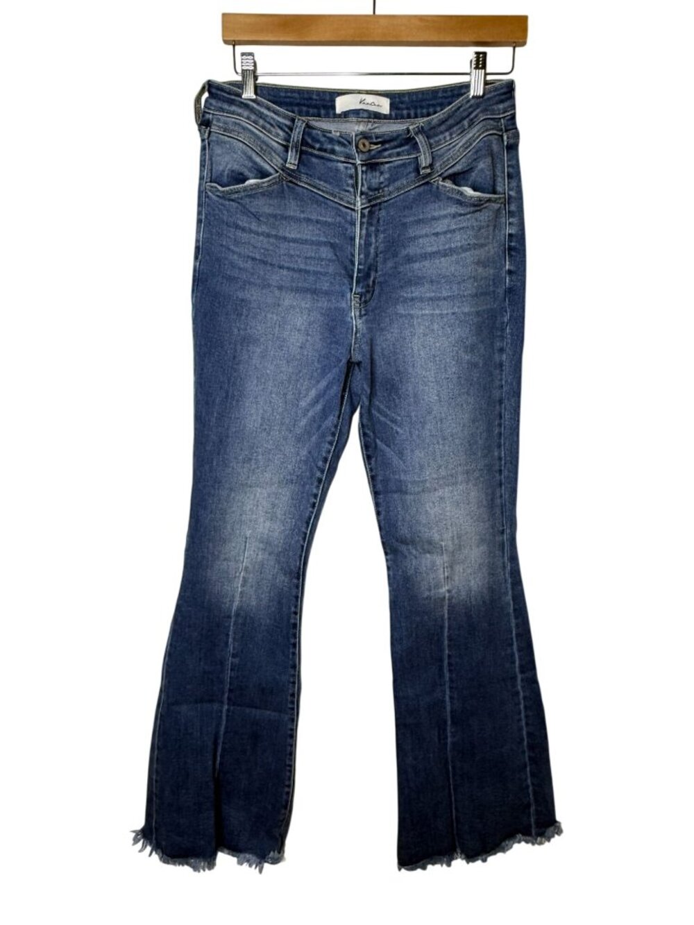 Kancan 13/30 High Rise Flare Jeans Raw Hem Front Seam